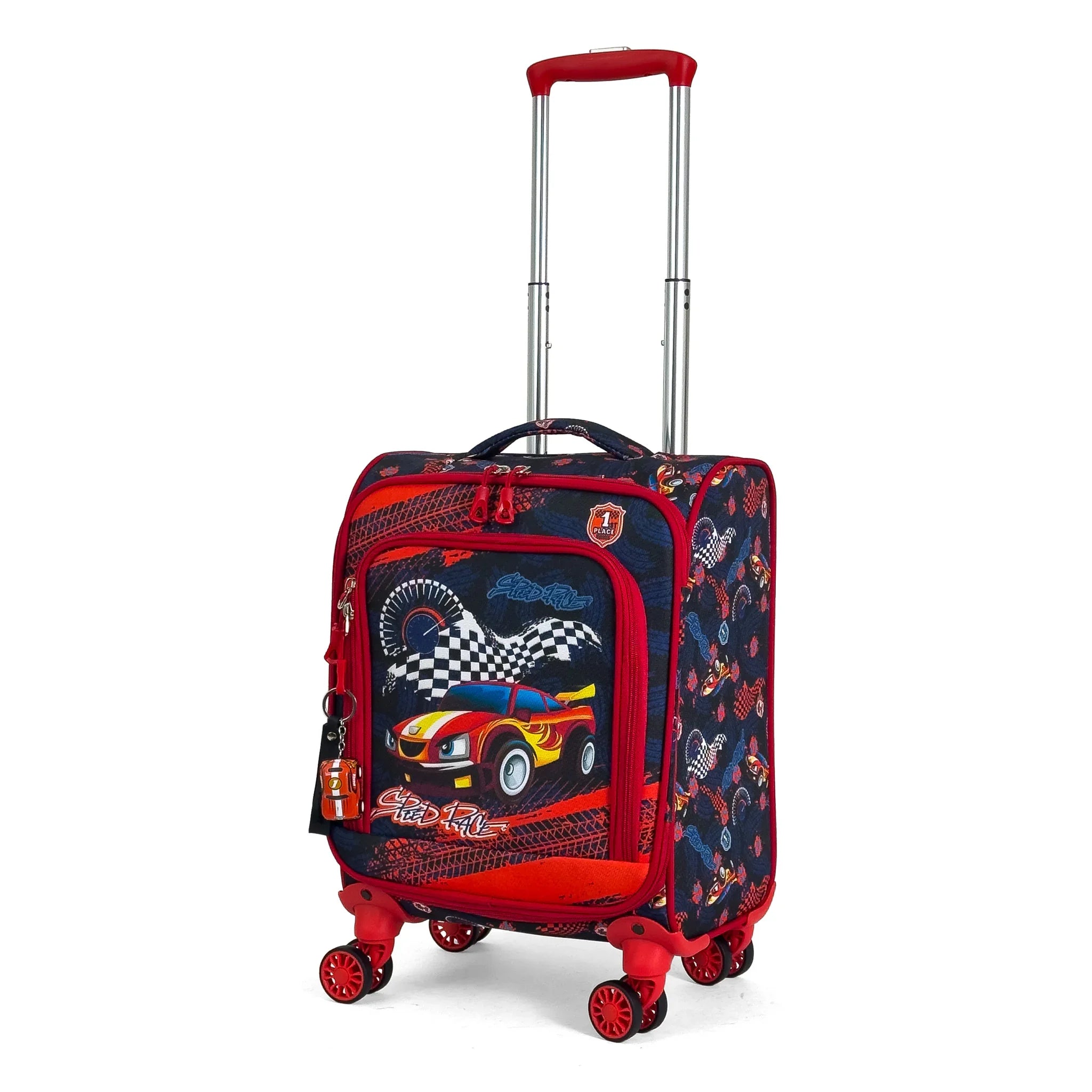 Konjabags bags - Araba Desenli 4 Tekerlekli Çocuk Valizi, Eğlenceli Seyahat Arkadaşı