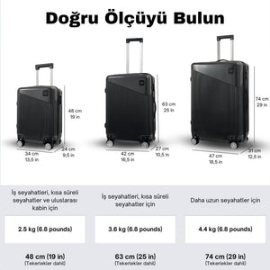 Konjabags bags - Aurora Sert Yüzeyli, Çift Yönlü Sessiz Tekerlekli, 3'lü Set Valiz, Bordo