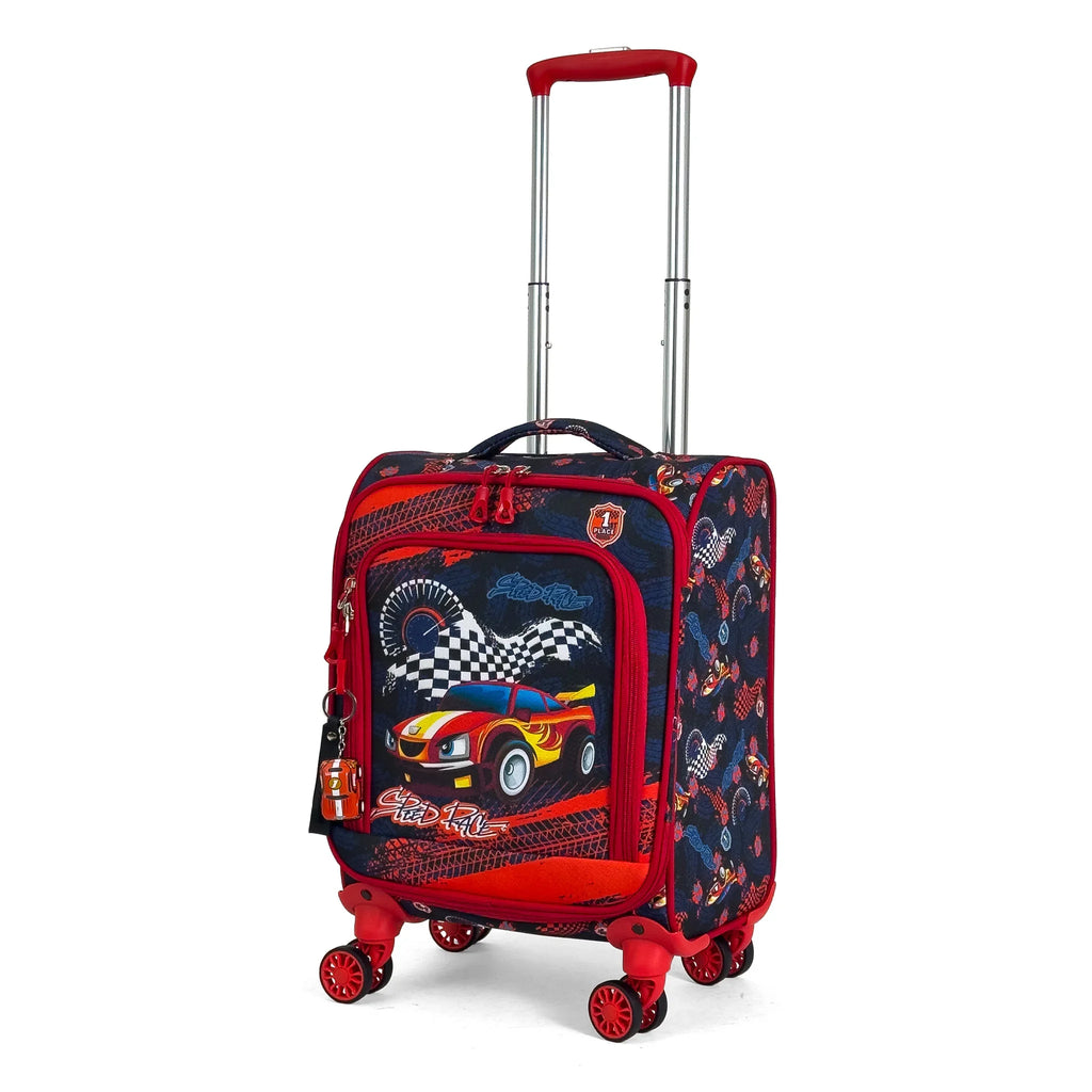 Konjabags bags - Araba Desenli 4 Tekerlekli Çocuk Valizi, Eğlenceli Seyahat Arkadaşı