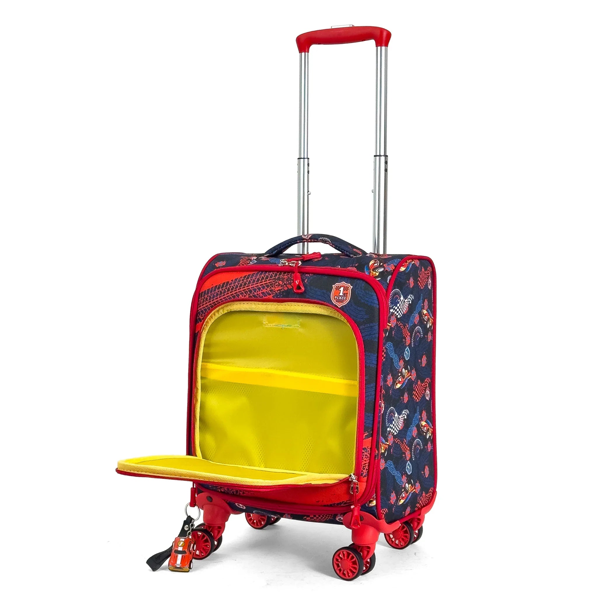 Konjabags bags - Araba Desenli 4 Tekerlekli Çocuk Valizi, Eğlenceli Seyahat Arkadaşı