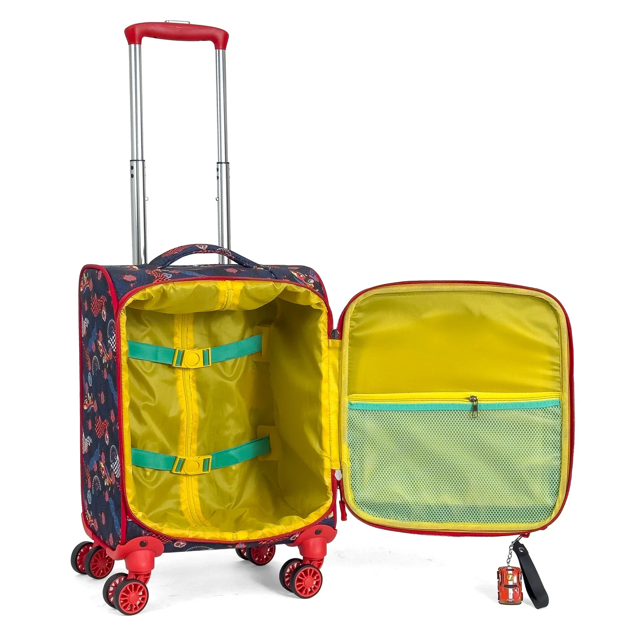 Konjabags bags - Araba Desenli 4 Tekerlekli Çocuk Valizi, Eğlenceli Seyahat Arkadaşı
