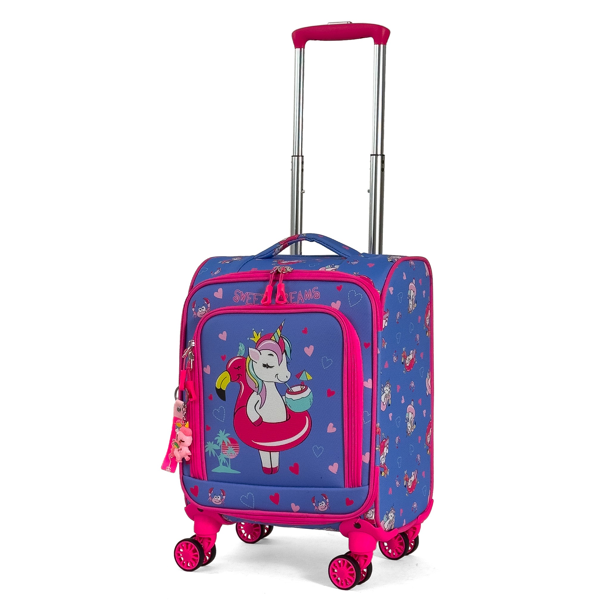 Konjabags bags - Flamingo Unicorn Desenli 4 Tekerlekli Çocuk Valizi, Eğlenceli Seyahat Arkadaşı