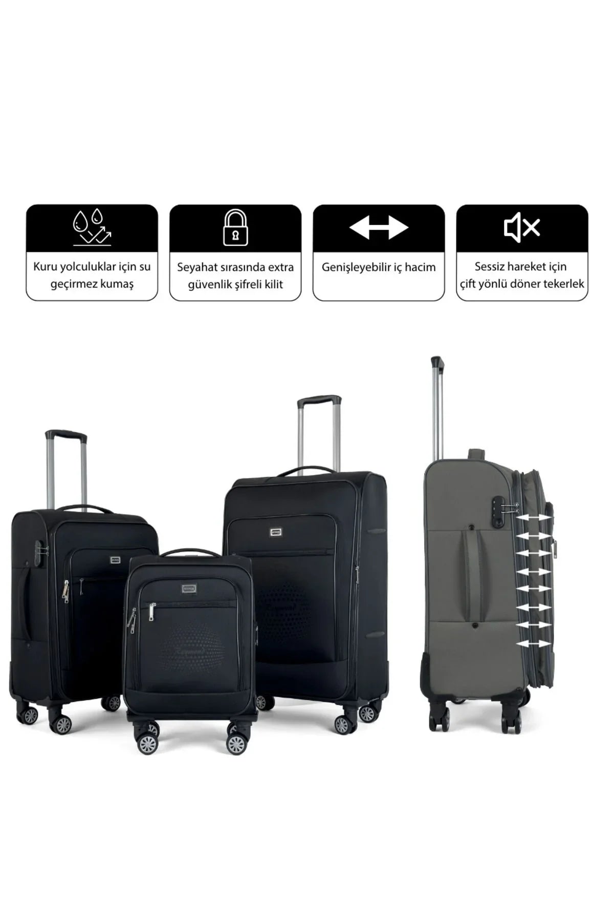 Konjabags bags - Reymond Kumaş Yüzeyli Oasis Serisi Seyahat Valizi, 3'lü Set