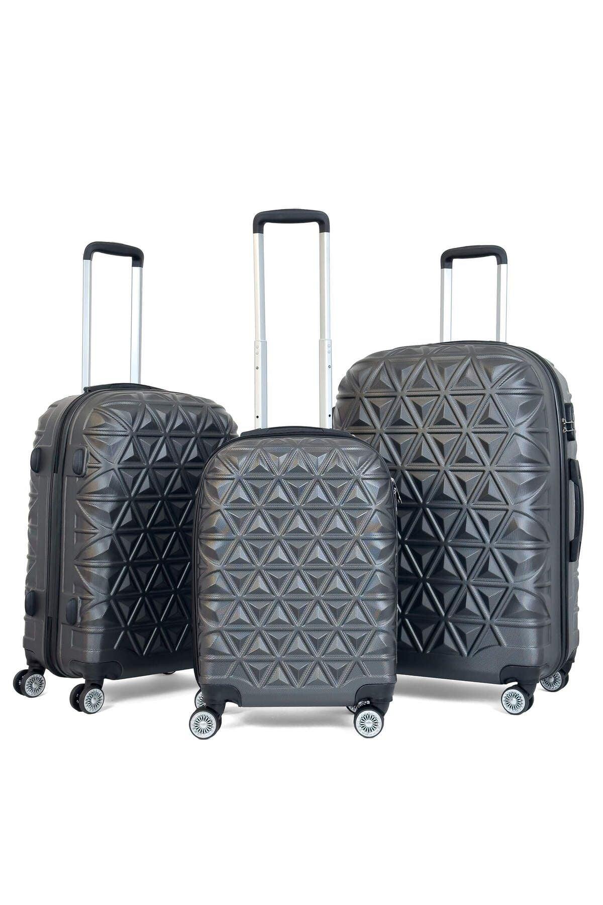 Konjabags bags - Reymond Piramit Desen ABS Seyahat Valizi, Canyon Serisi, 3'lü Set