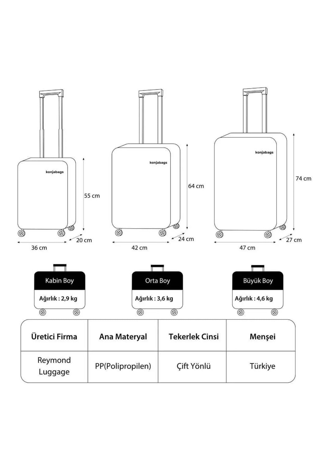 Konjabags bags - Reymond Karbon PP Seyahat Valizi Horizon Serisi Kırılmaz Bavul, Kabin Boy