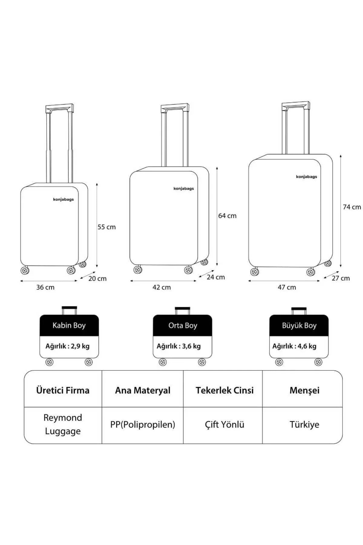 Konjabags bags - Reymond Karbon PP Seyahat Valizi Horizon Serisi Kırılmaz Bavul, Kabin Boy